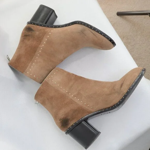 Rag & Bone Willow Brown Suede Studded Heeled Boots Sz 7 - Picture 8 of 11